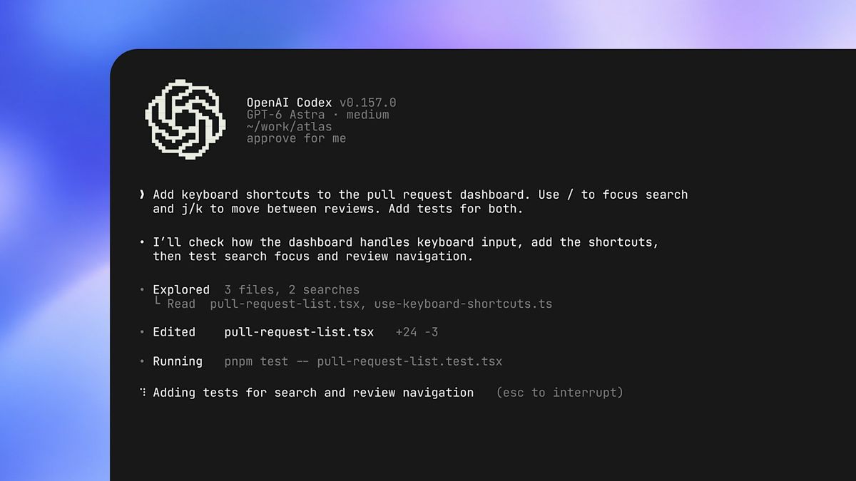 OpenAI DevDay 2026, AI에게 ‘전용 컴퓨터’를 줬다 - dots·GPT-6.1 Sol·Pro 500·ChatGPT Space까지, 25개 발표와 이용 조건 한눈에 보기 새 Codex CLI 화면 (OpenAI)