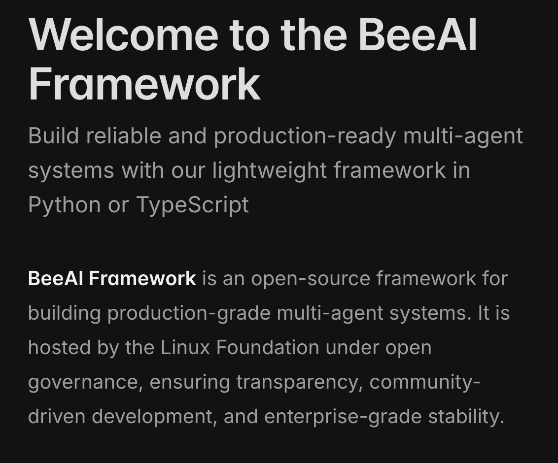 AI 직원에게 사원증을 줘라: OpenClaw·Muse·Dots가 연 ‘에이전트 관리’ 경쟁 BeeAI 프레임워크 문서 첫 화면 소개 문단