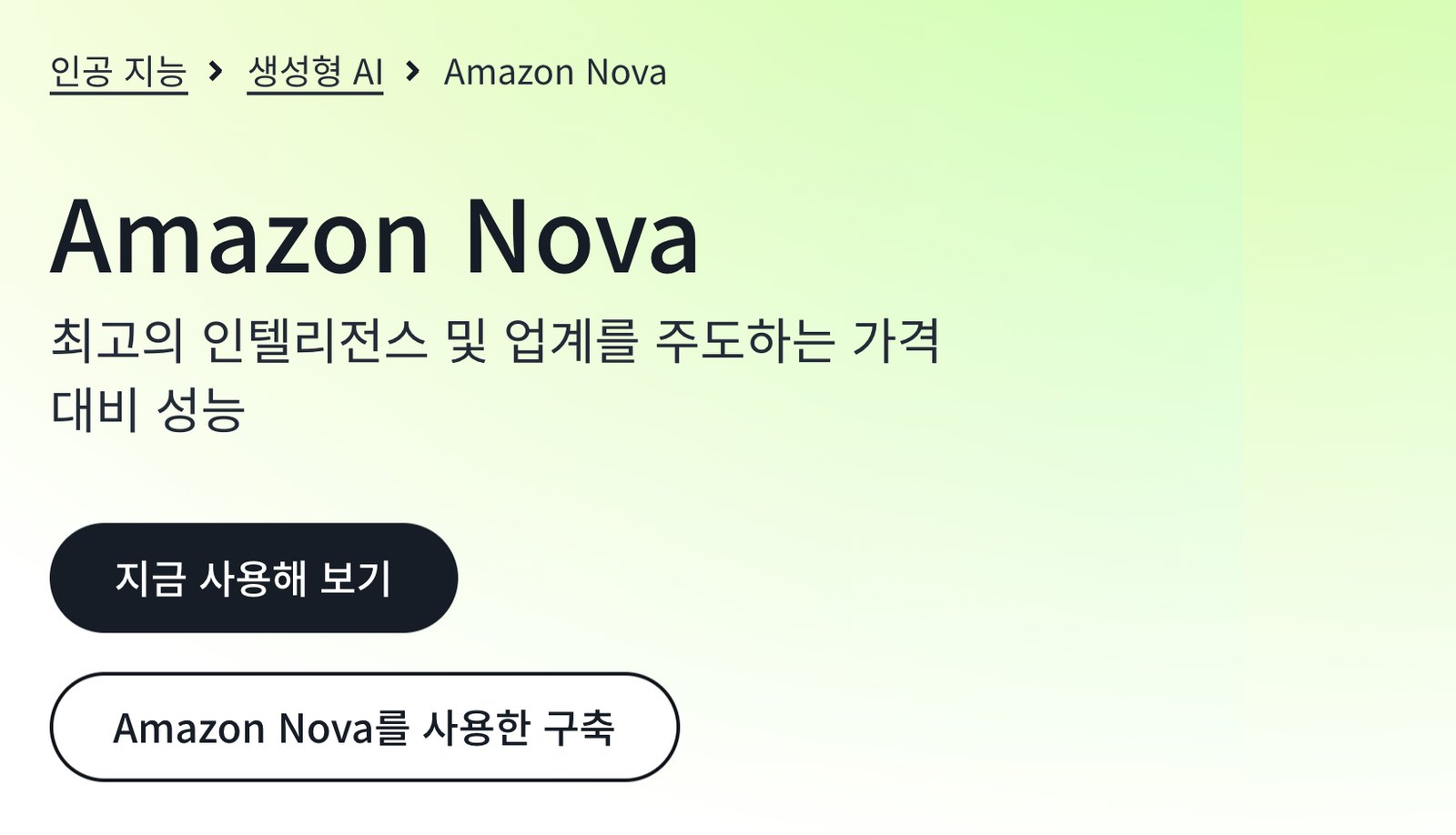 AWS Amazon Nova 제품 페이지 첫 화면