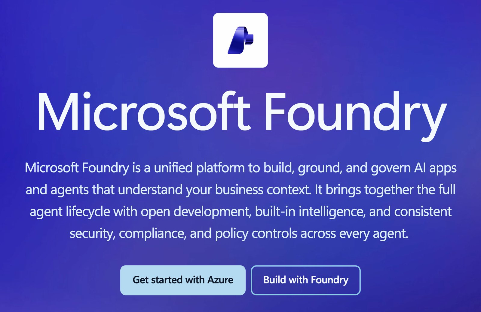 Microsoft Foundry product page hero on Microsoft Azure
