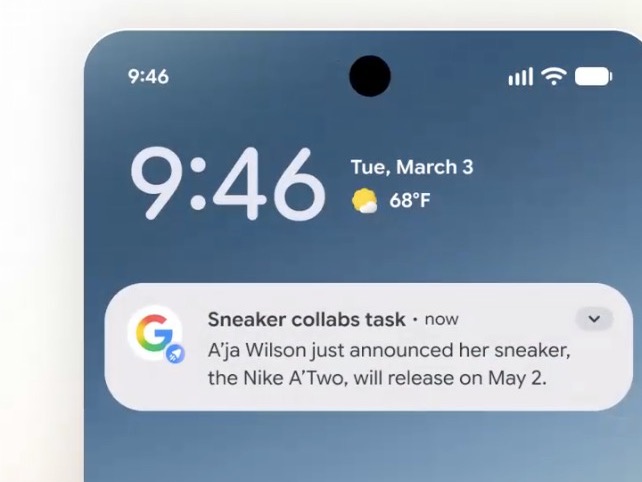 Google AI Mode Can Wait for a Deal: Is It Actually Cheaper? An information-agent notification about a sneaker release in Google’s May I/O demo video